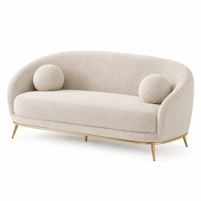 Canapé 3 places 210 x 90 x 78 cm en tissu bouclette beige style contemporain