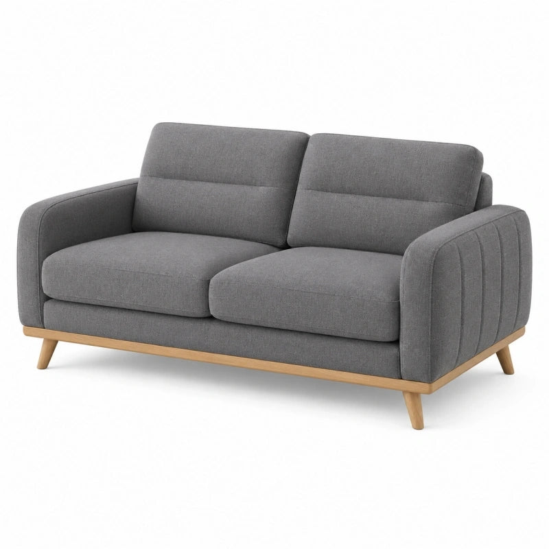 Canapé 2 places 160 cm en tissu gris avec pieds en bois style scandinave