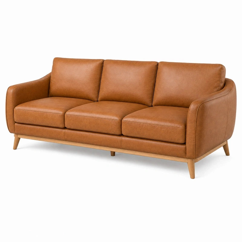 Canapé droit 3 places 210 x 90 x 85 cm similicuir marron style scandinave