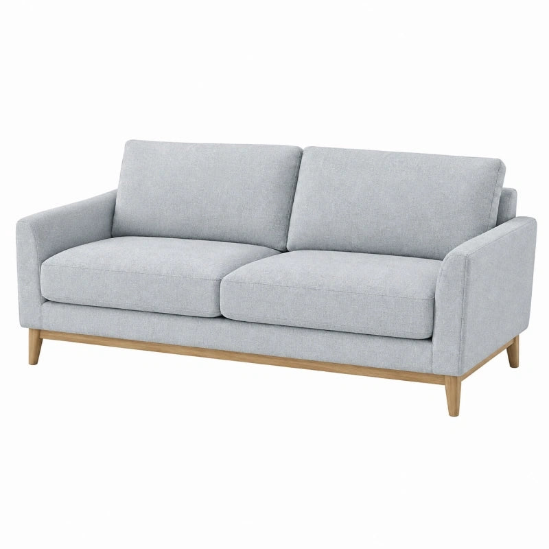 Canapé 2 places 150 cm en tissu gris avec pieds en bois style scandinave