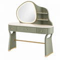 Coiffeuse 120 x 50 x 145 cm en bois vert sauge avec miroir lumineux et rangement