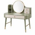 Coiffeuse 100 x 45 x 140 cm vert sauge en panneaux de bois avec miroir et rangements style rétro