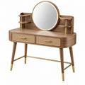 Coiffeuse 120 x 45 x 145 cm en bois marron avec miroir et cannage style rétro