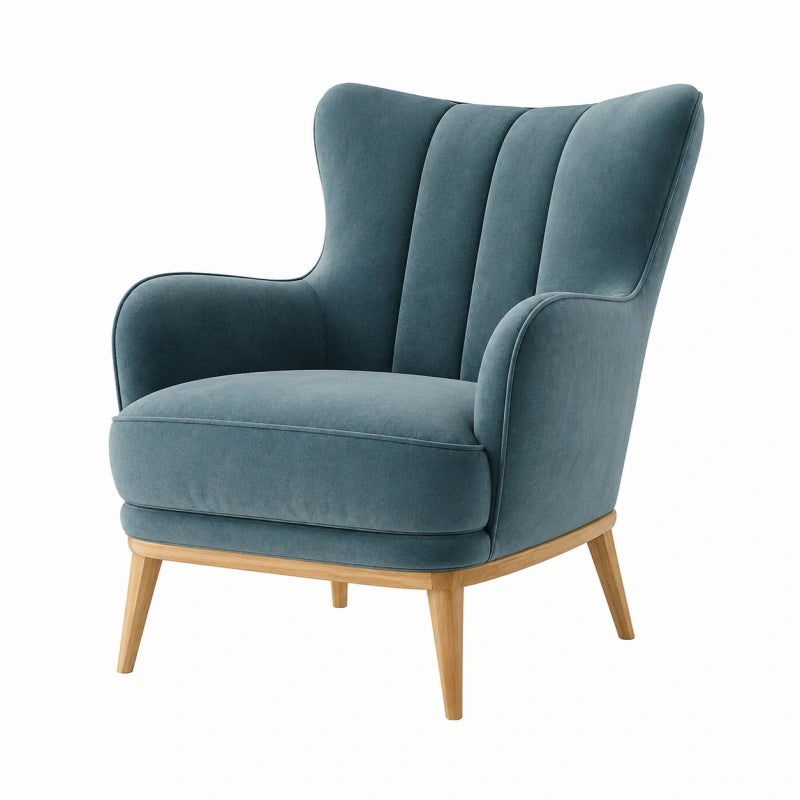 Fauteuil 78 x 85 x 105 cm en velours bleu gris style scandinave à dossier haut