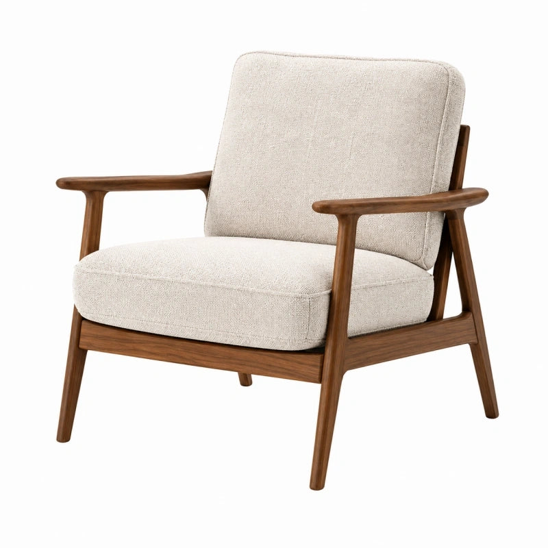 Fauteuil 76 x 82 x 86 cm en tissu beige et bois brun - style scandinave