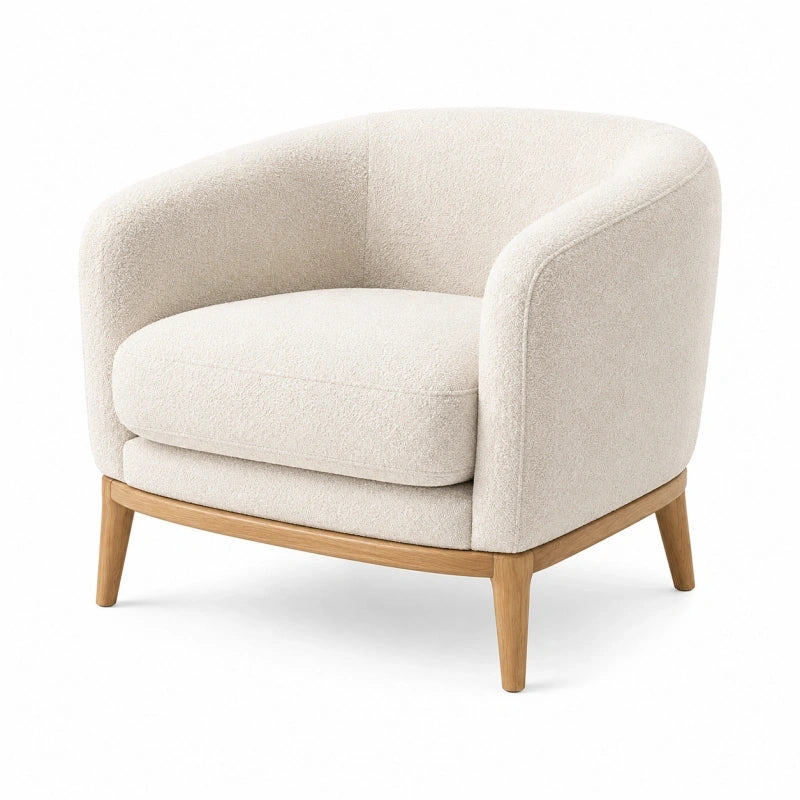 Fauteuil 76 x 75 x 76 cm en tissu bouclette écru et bois - style contemporain pour salon