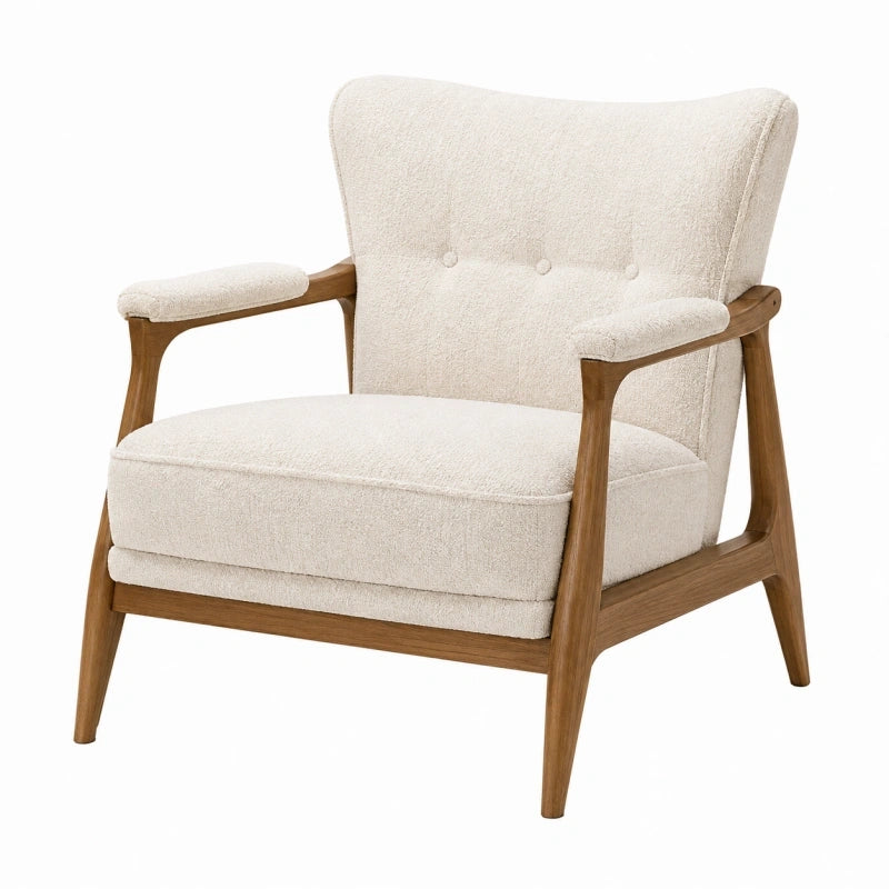 Fauteuil 76 x 83 x 96 cm en tissu bouclette écru et bois style scandinave