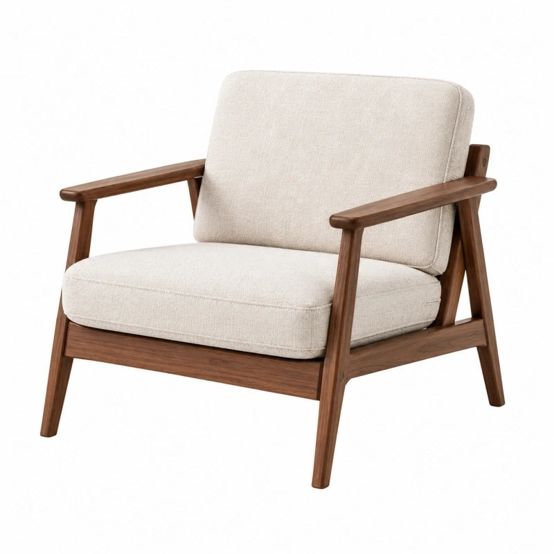 Fauteuil 75 x 80 x 78 cm en bois et tissu beige style scandinave