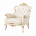 Fauteuil 95 x 90 x 125 cm en bois sculpté et similicuir ivoire style classique