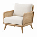 Fauteuil 75 x 80 x 82 cm en bois naturel et rotin avec assise beige style scandinave