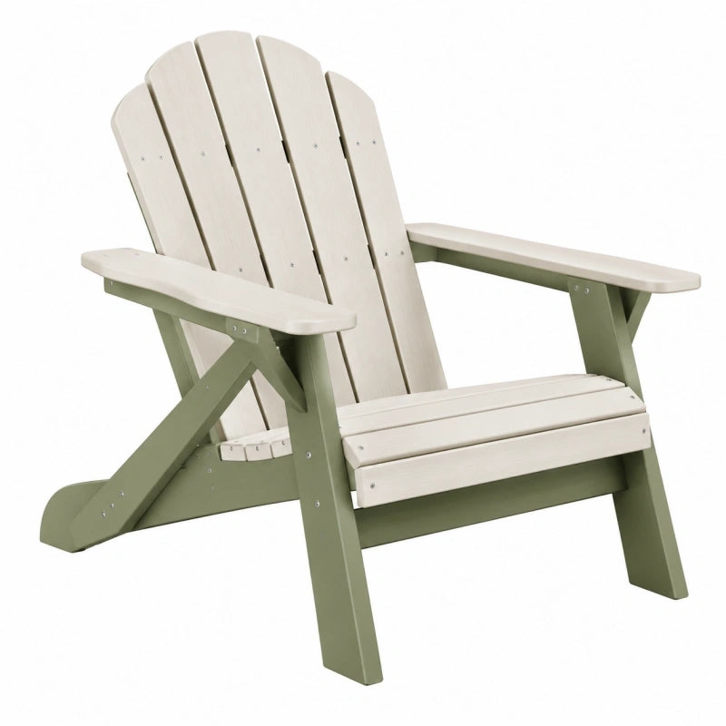 Fauteuil Adirondack 80 x 90 x 98 cm en bois vert et beige pour extérieur à dossier incliné
