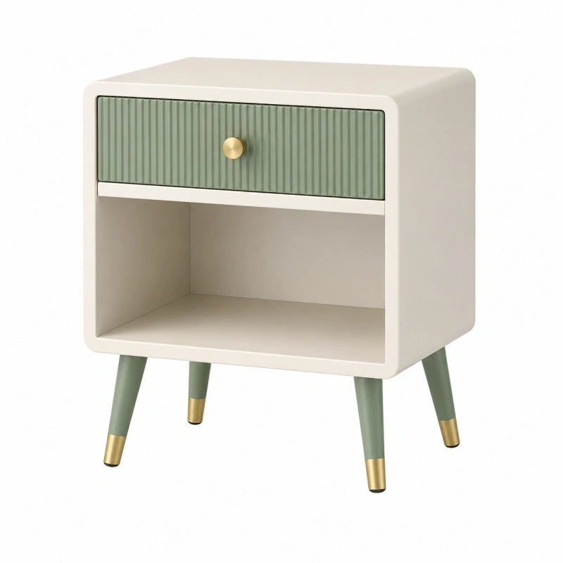 Table de chevet 40 x 35 x 60 cm vert sauge et blanc en bois à tiroir style rétro