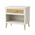 Table de chevet 50 x 40 x 60 cm blanche en bois avec cannage et tiroir style rétro