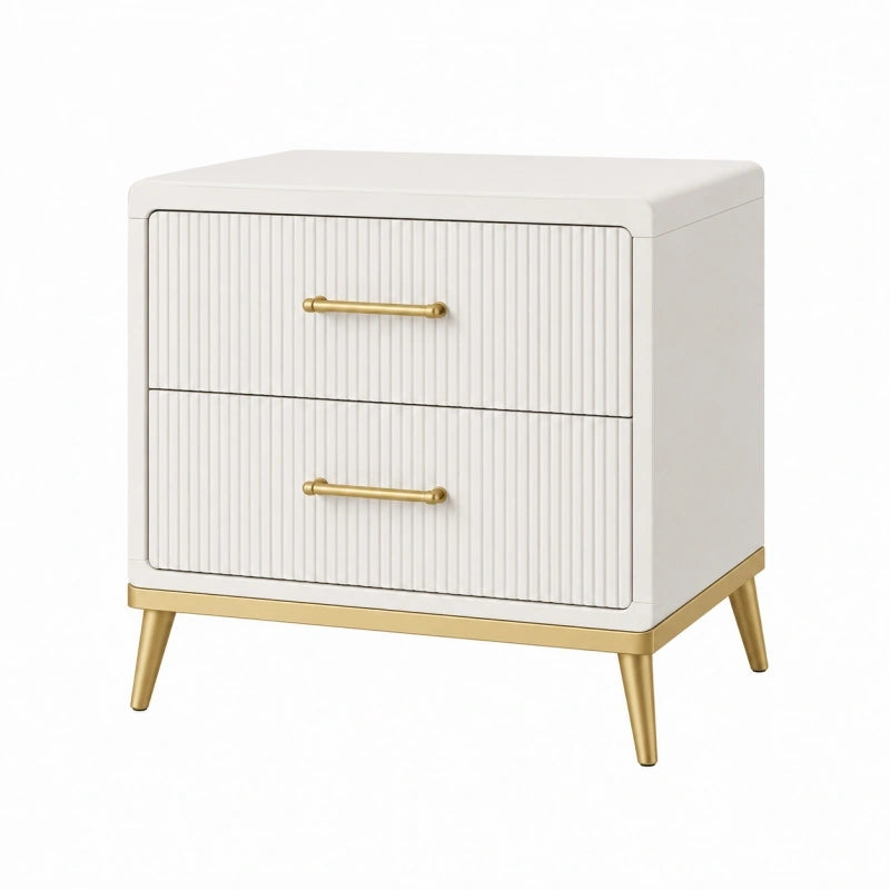 Table de chevet 60 x 40 x 60 cm blanche en panneau de bois à 2 tiroirs style moderne