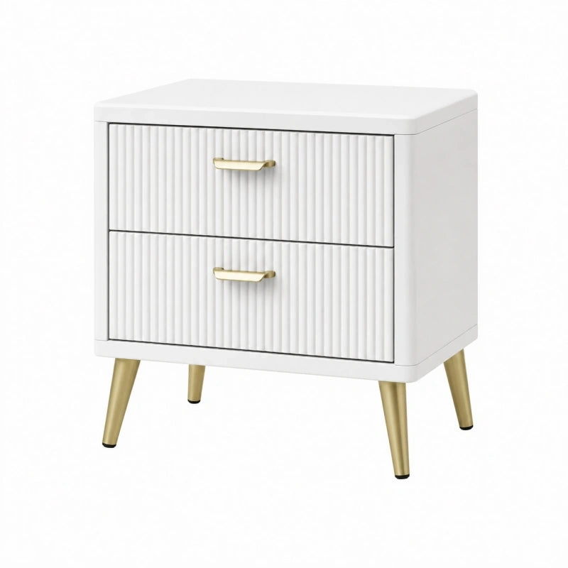 Table de chevet 50 x 40 x 60 cm blanche en panneaux MDF avec 2 tiroirs style contemporain