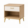 Table de chevet 45 x 40 x 55 cm en bois clair blanc et doré avec tiroir style moderne