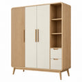 Armoire de rangement 120 x 45 x 180 cm en panneaux bois chêne clair et blanc cassé style contemporain