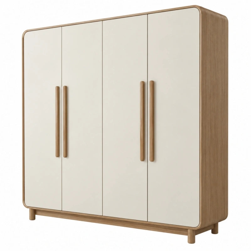 Armoire de rangement 4 portes 160 x 55 x 180 cm bois beige noyer style contemporain