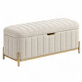 Banc coffre de rangement 110 cm en tissu bouclette beige style moderne