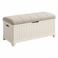 Banc coffre de rangement 100 x 40 x 45 cm bois blanc tissu beige capitonné